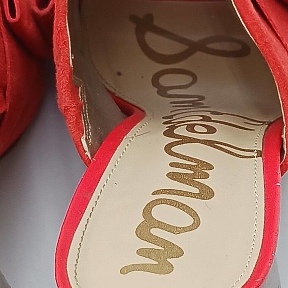 SAM EDELMAN Women's SUEDE ORANGE YUMI BOW STACKED BLOCK HEEL SANDAL‎ MULE SIZE 9 - Picture 10 of 12